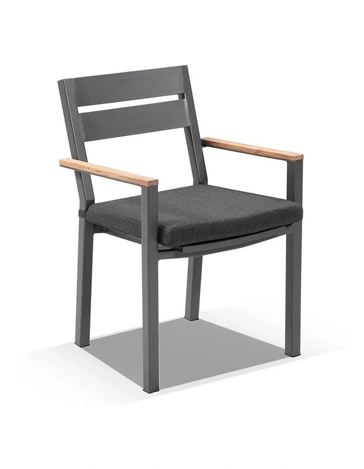 Tuscany 10 Seater Table Charcoal With Capri chairs with Teak Arm Rests & Denim Grey Cushions image 2