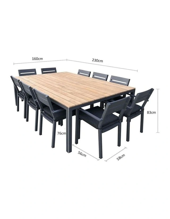 Tuscany 10 Seater Table Charcoal With Capri chairs with Teak Arm Rests & Denim Grey Cushions image 5
