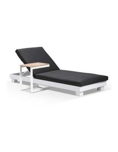 Santorini Aluminium Sun Lounge White With Side Table & Denim Grey Cushions