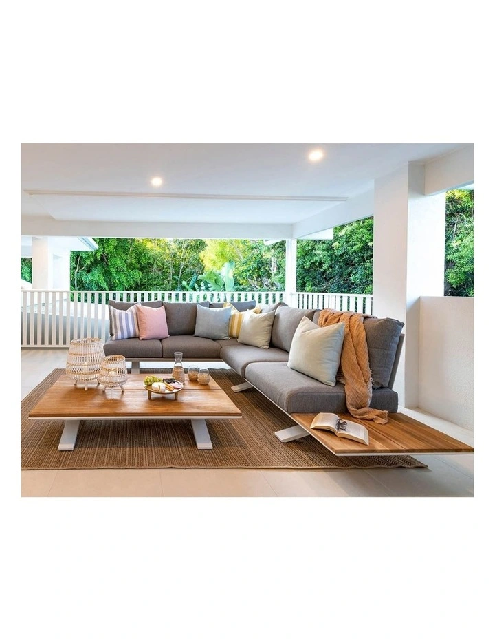 Venice Aluminium Corner Lounge with Built in Timber Side tables Charcoal & Light Cushion image 3