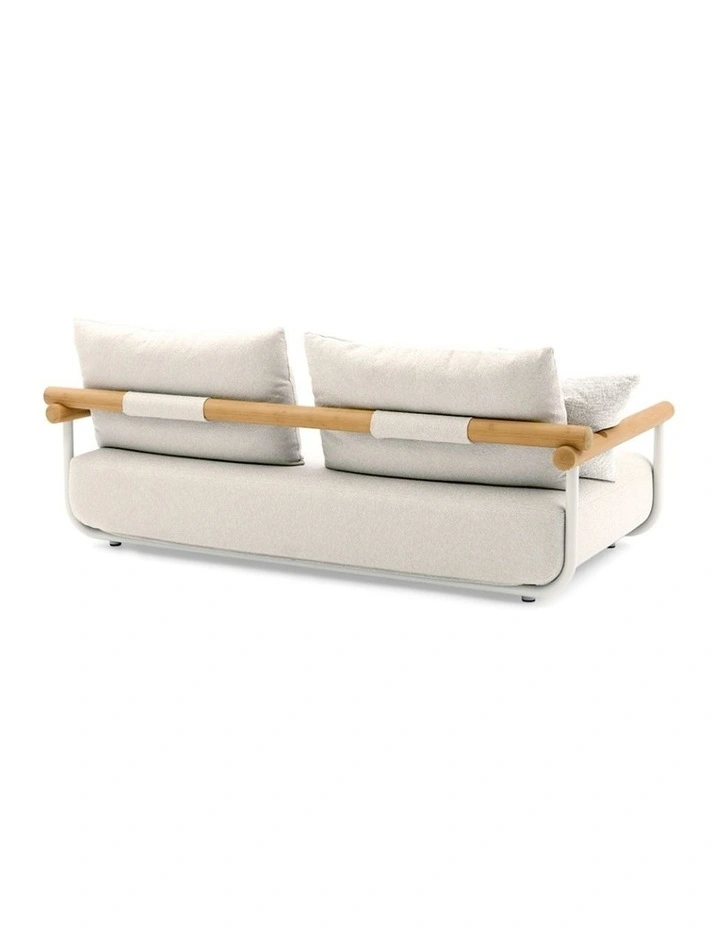 Albany 3 Seater Outdoor Aluminium and Teak Timber Daybed Lounge Sand & Ivory Cushions image 2