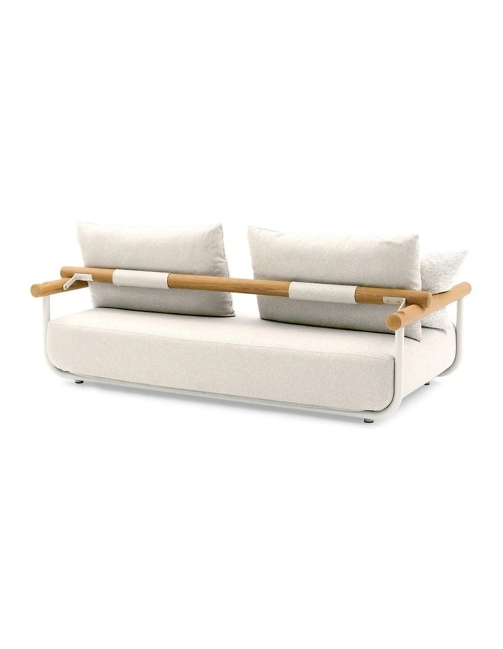 Albany 3 Seater Outdoor Aluminium and Teak Timber Daybed Lounge Sand & Ivory Cushions image 3