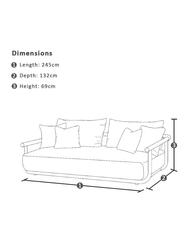 Albany 3 Seater Outdoor Aluminium and Teak Timber Daybed Lounge Sand & Ivory Cushions image 4