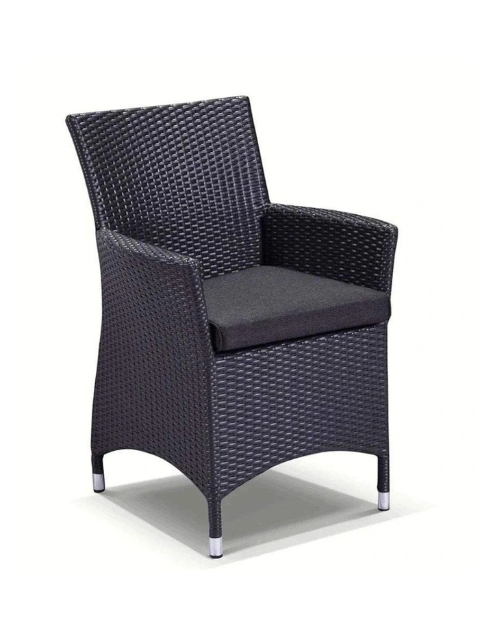 Sahara 6 Seater Outdoor Teak and Wicker Dining Setting Charcoal & Denim Grey Cushions image 2
