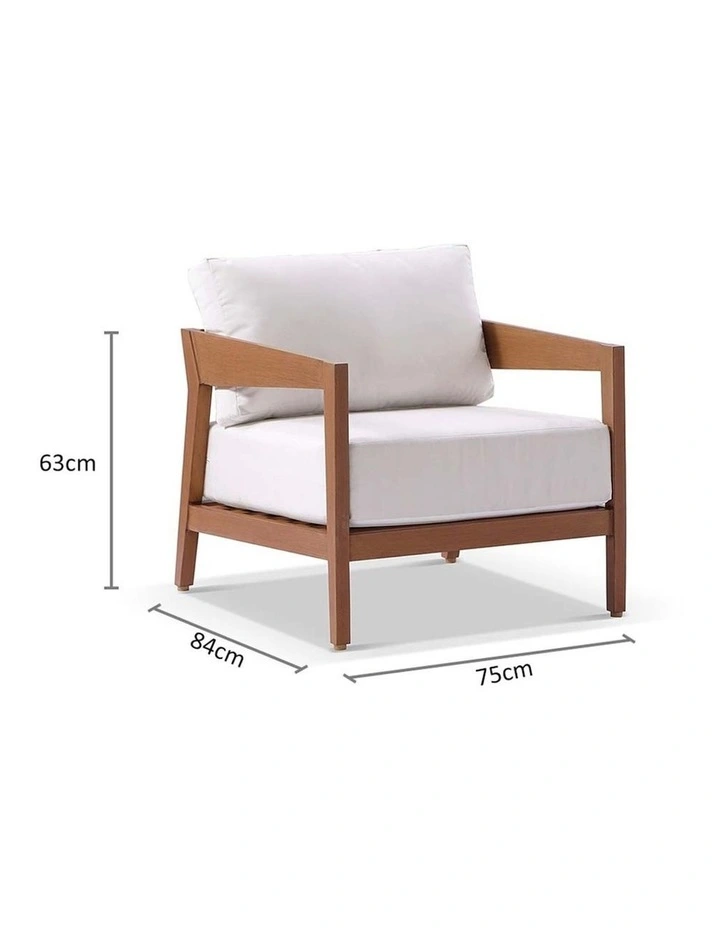 Bronte 1 Seater Outdoor Teak Look Aluminium Lounge & Sunbrella Canvas Cushions image 2