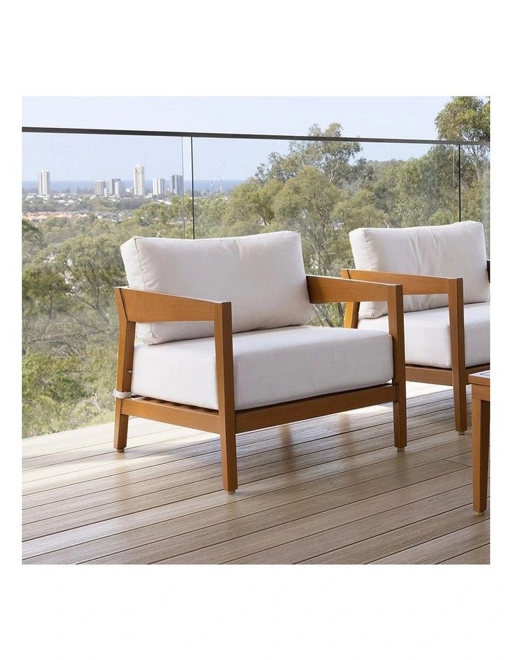 Bronte 1 Seater Outdoor Teak Look Aluminium Lounge & Sunbrella Canvas Cushions image 3