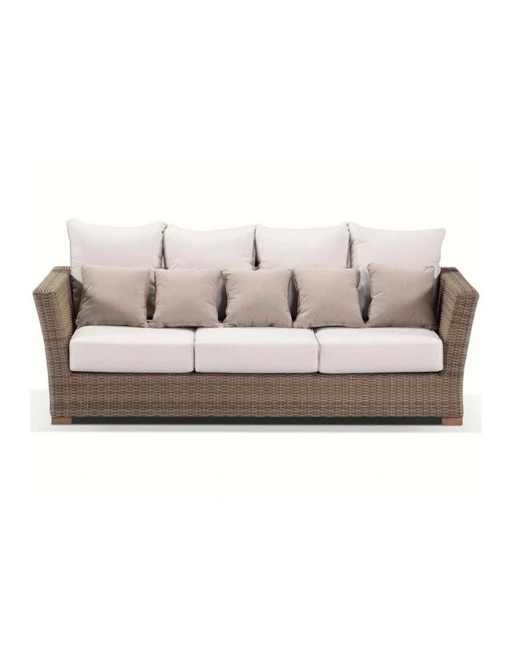 Coco 3 Seater Outdoor Wicker Lounge Brushed Wheat & Cream Cushions image 1