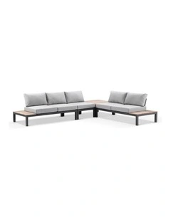 Nova Package D Outdoor Aluminium Modular Corner Lounge Charcoal & Textured Olefin Grey Cushions