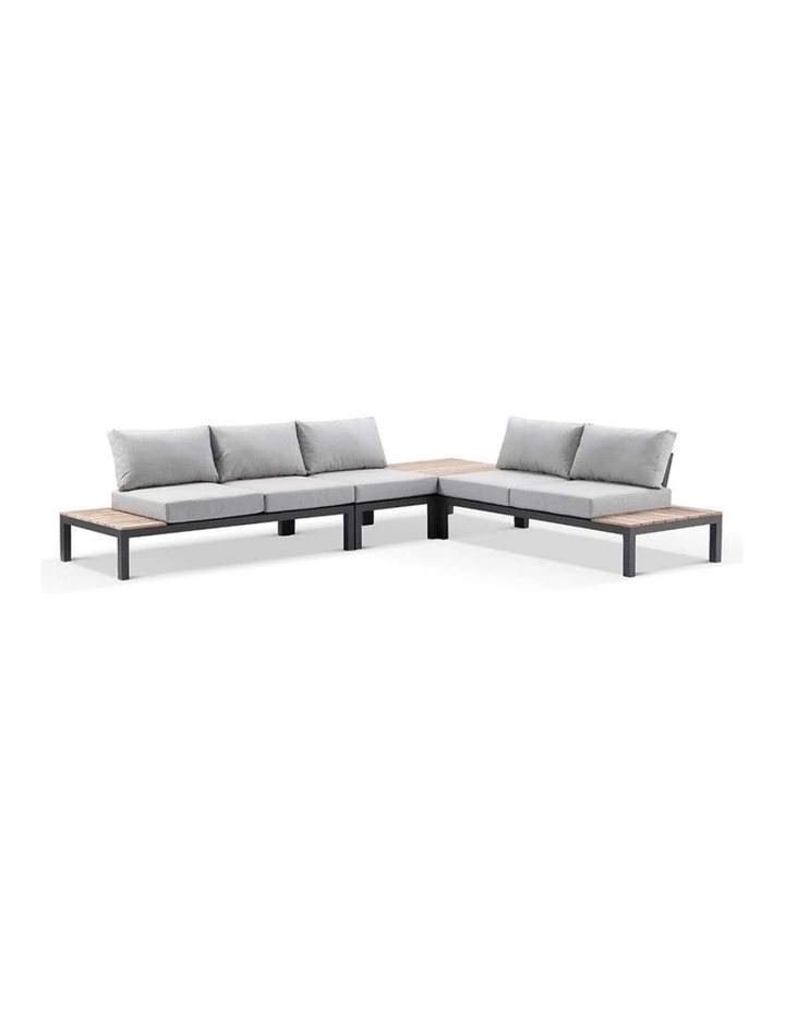 Nova Package D Outdoor Aluminium Modular Corner Lounge Charcoal & Textured Olefin Grey Cushions image 1