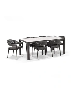 Alpine Outdoor Aluminium & Ceramic Table with 6 Finley Rope Stackable Chairs Slate Grey
