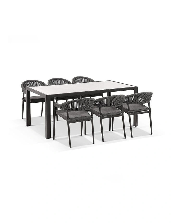 Alpine Outdoor Aluminium & Ceramic Table with 6 Finley Rope Stackable Chairs Slate Grey image 2
