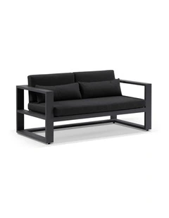 Santorini 2 Seater Outdoor Aluminium Lounge Charcoal & Denim Grey Cushions
