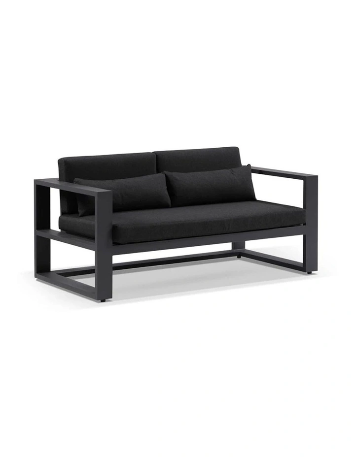 Santorini 2 Seater Outdoor Aluminium Lounge Charcoal & Denim Grey Cushions image 1