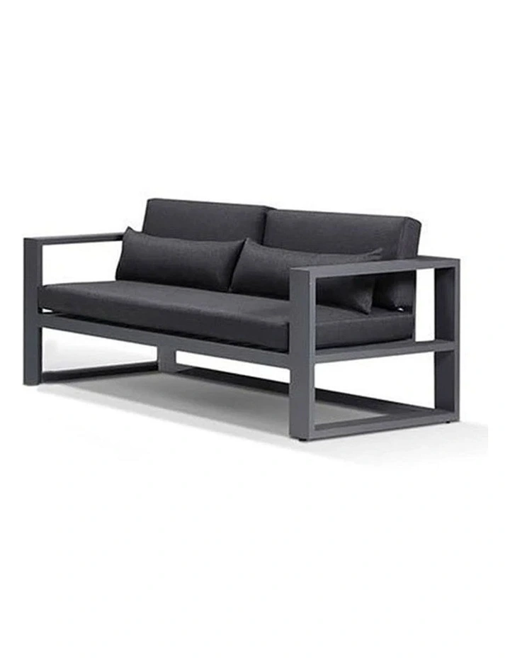 Santorini 2 Seater Outdoor Aluminium Lounge Charcoal & Denim Grey Cushions image 2
