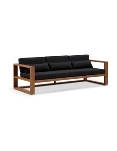 Santorini 3 Seater Outdoor Aluminium Lounge Teak Look & Denim Grey Cushions