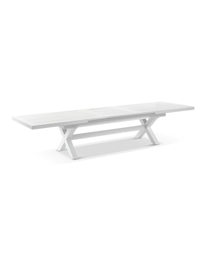 Austin Outdoor 3m - 3.8m Extension Aluminium Table White With 12 Hugo Dining Chairs & Cream Cushions image 2
