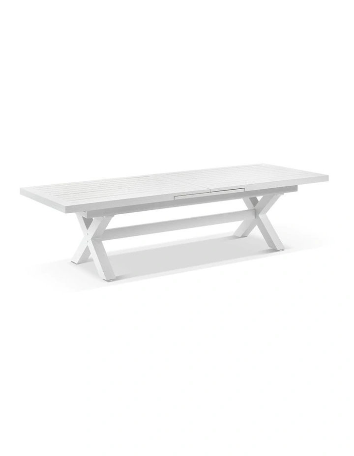 Austin Outdoor 3m - 3.8m Extension Aluminium Table White With 12 Hugo Dining Chairs & Cream Cushions image 3