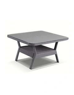 Low Dining Table 1.2m Square Glass Top in Textured Wicker Brushed Grey
