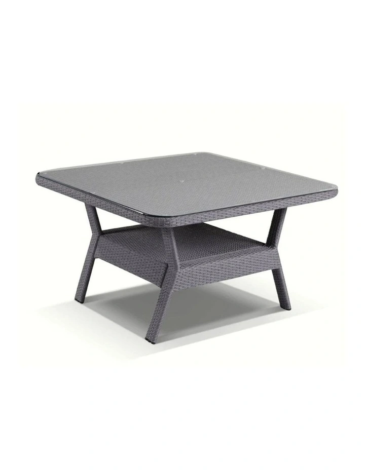 Low Dining Table 1.2m Square Glass Top in Textured Wicker Brushed Grey image 1