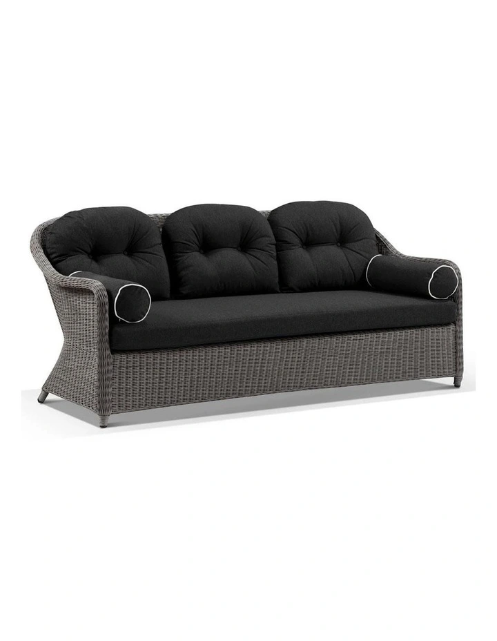 Plantation Outdoor Wicker 3 2 1 1 Seater Lounge Set Brushed Grey With Coffee Table & Denim Cushions image 2
