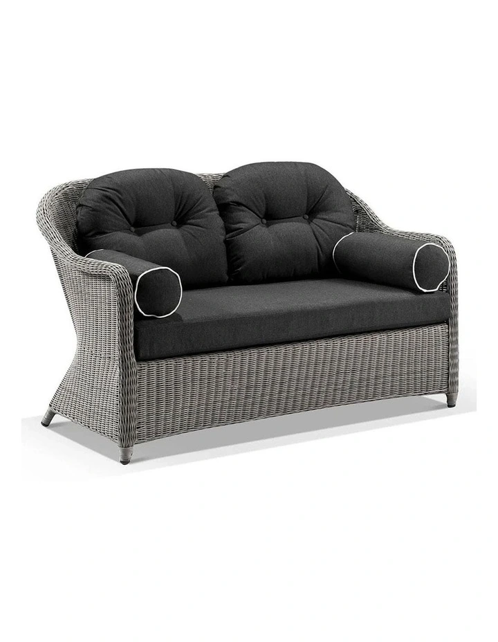 Plantation Outdoor Wicker 3 2 1 1 Seater Lounge Set Brushed Grey With Coffee Table & Denim Cushions image 3