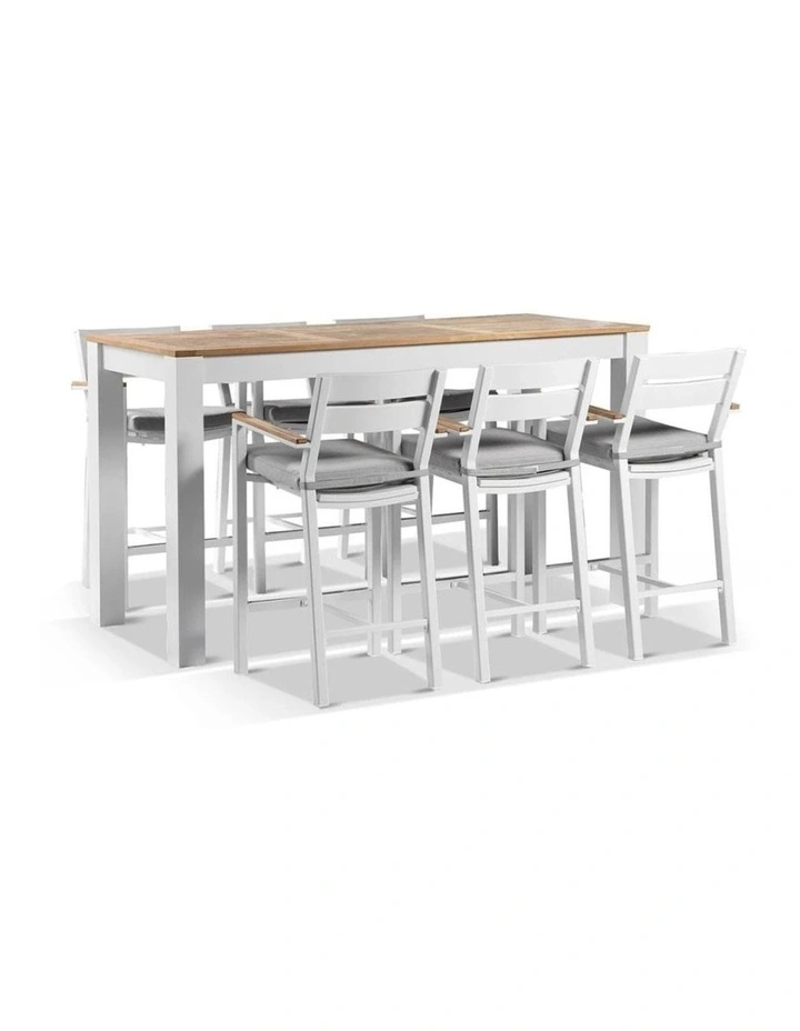 Balmoral 2m Bar Table White With 6 Capri stools & Denim Grey Cushions image 1