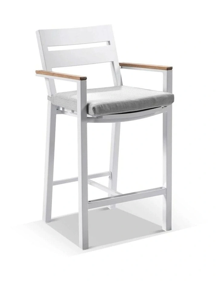Balmoral 2m Bar Table White With 6 Capri stools & Denim Grey Cushions image 2