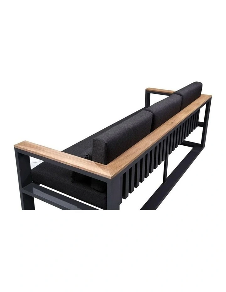 Balmoral 3 1 1 Seater Outdoor Aluminium and Teak Lounge Setting Charcoal & Denim Grey Cushions image 2