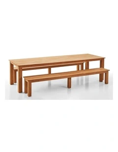 Barbados Outdoor Teak 3m Rectangle Table with 2 Bench Seats