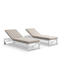 Kansas Outdoor Aluminium Sun Lounge Set on Wheels White & Sunbrella Maxim Heather Beige Cushions