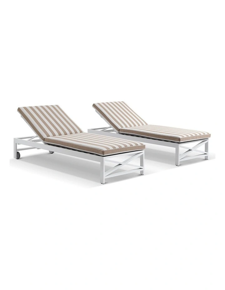 Kansas Outdoor Aluminium Sun Lounge Set on Wheels White & Sunbrella Maxim Heather Beige Cushions image 1