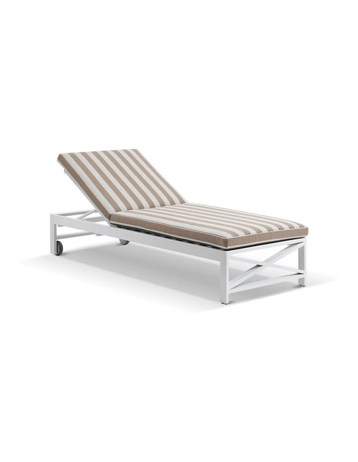 Kansas Outdoor Aluminium Sun Lounge Set on Wheels White & Sunbrella Maxim Heather Beige Cushions image 2