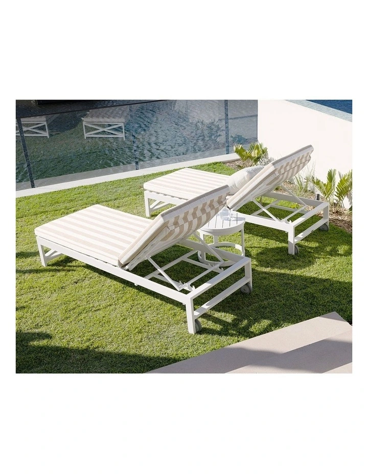 Kansas Outdoor Aluminium Sun Lounge Set on Wheels White & Sunbrella Maxim Heather Beige Cushions image 3