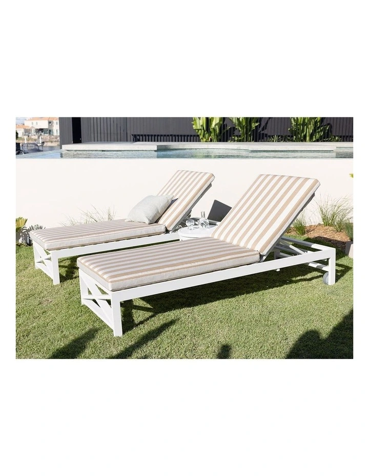 Kansas Outdoor Aluminium Sun Lounge Set on Wheels White & Sunbrella Maxim Heather Beige Cushions image 4
