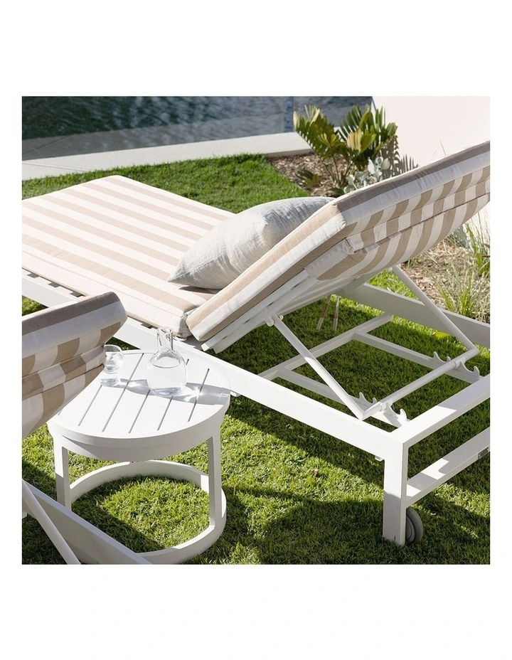 Kansas Outdoor Aluminium Sun Lounge Set on Wheels White & Sunbrella Maxim Heather Beige Cushions image 5