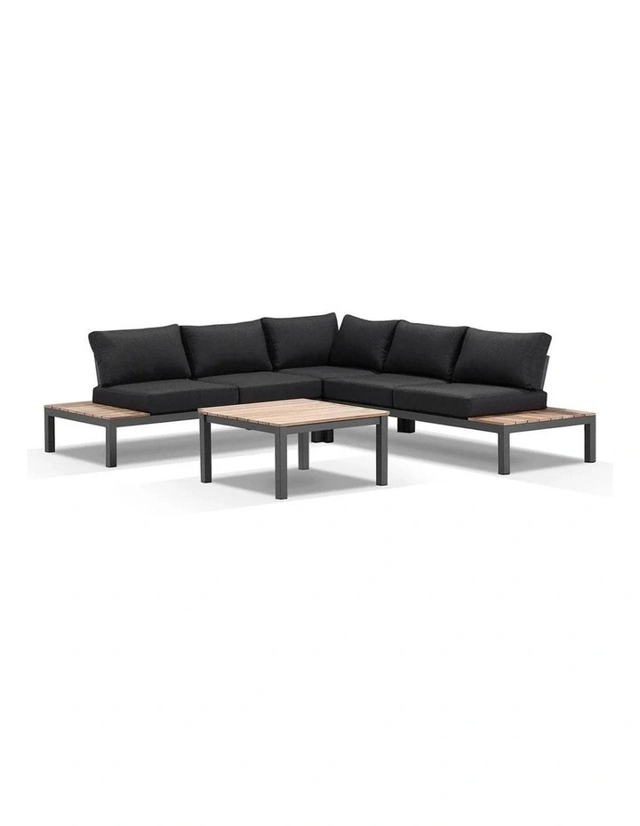 Nova Package A Outdoor Aluminium Modular Corner Lounge Charcoal & Denim Grey Cushions image 1