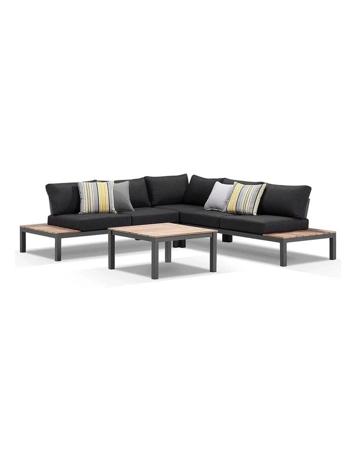 Nova Package A Outdoor Aluminium Modular Corner Lounge Charcoal & Denim Grey Cushions image 2