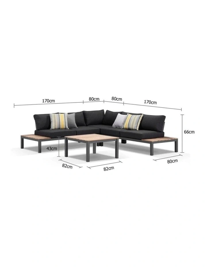 Nova Package A Outdoor Aluminium Modular Corner Lounge Charcoal & Denim Grey Cushions image 3