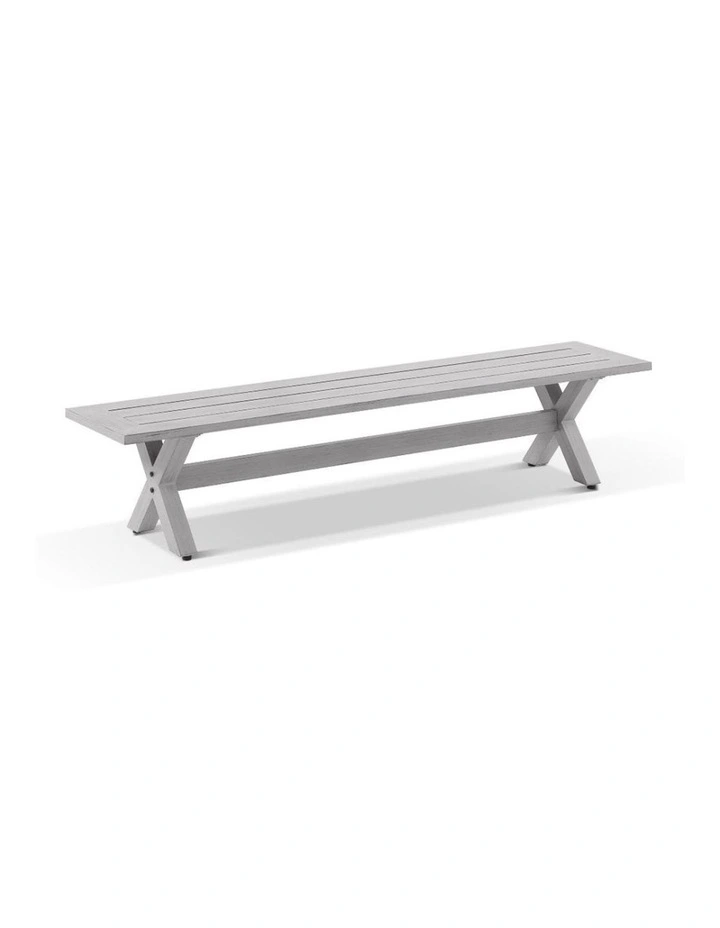 Aged Teak look Tahitian 2.1m Aluminium Dining Setting with Bench Seats image 5