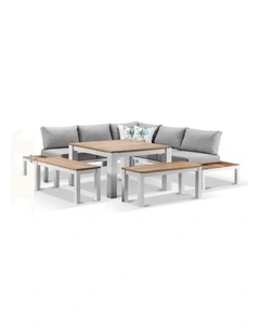 Nova Outdoor Aluminium Lounge and Dining Setting White & Textured Grey Cushions