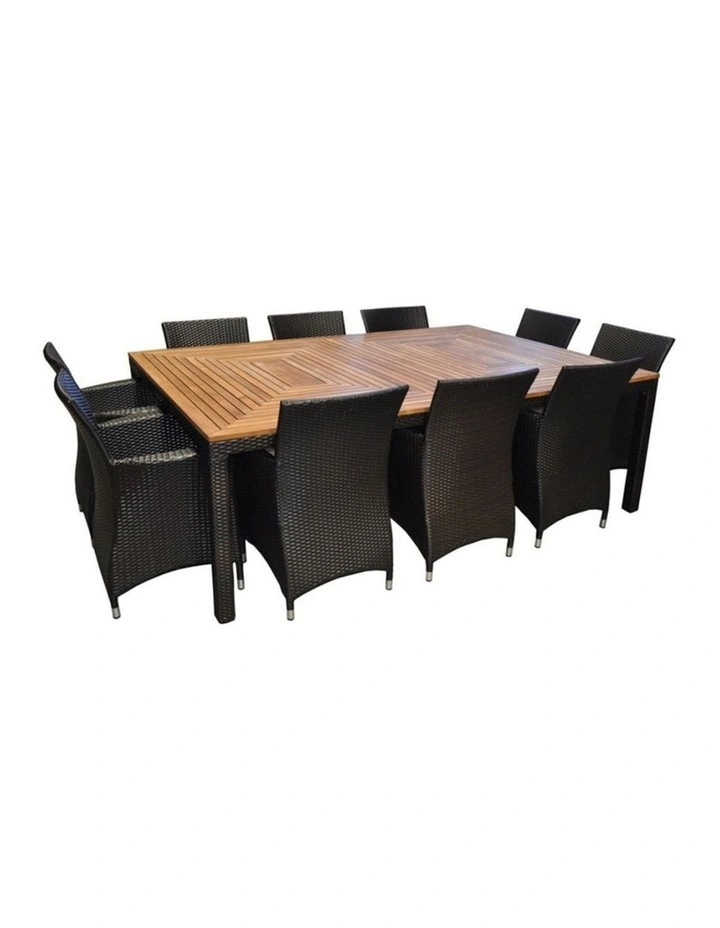 Sahara 10 Seat Outdoor Teak and Wicker Dining Setting Charcoal & Denim Grey Cushions image 1
