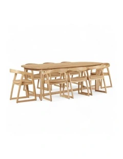 Kingscliff 8 Seater Rectangle Indoor Timber Dining Table And Chairs Setting