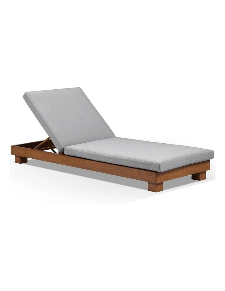 Santorini Aluminium Outdoor Sun Lounge Teak Look & Textured Olefin Grey Cushions image 1
