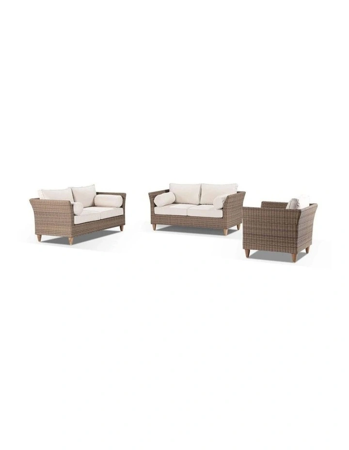 Carolina 2 2 1 Seater Outdoor Wicker Lounge Setting Brushed Wheat & Cream Cushions image 1