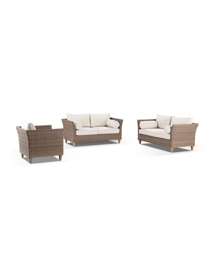 Carolina 2 2 1 Seater Outdoor Wicker Lounge Setting Brushed Wheat & Cream Cushions image 2