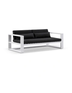 Santorini 2 Seater Outdoor Aluminium Lounge White & Denim Grey Cushions
