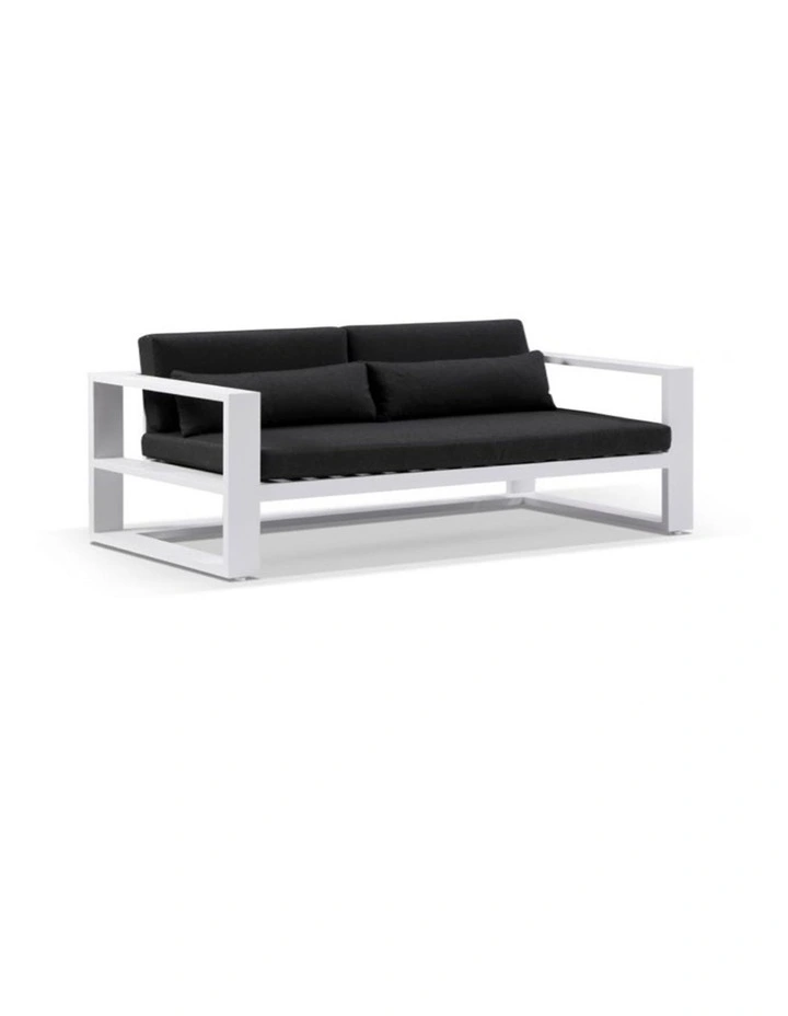Santorini 2 Seater Outdoor Aluminium Lounge White & Denim Grey Cushions image 1