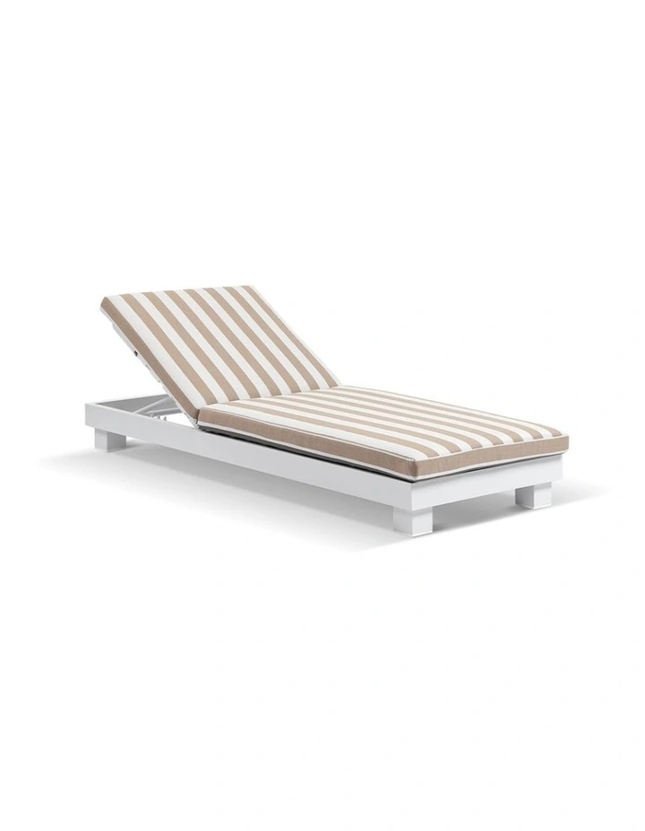 Santorini Aluminium Sun Lounge White With Sunbrella Cushion & Maxim Heather Beige Cushions image 1