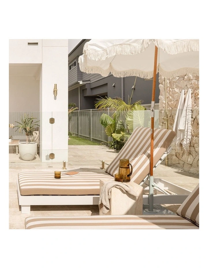 Santorini Aluminium Sun Lounge White With Sunbrella Cushion & Maxim Heather Beige Cushions image 4