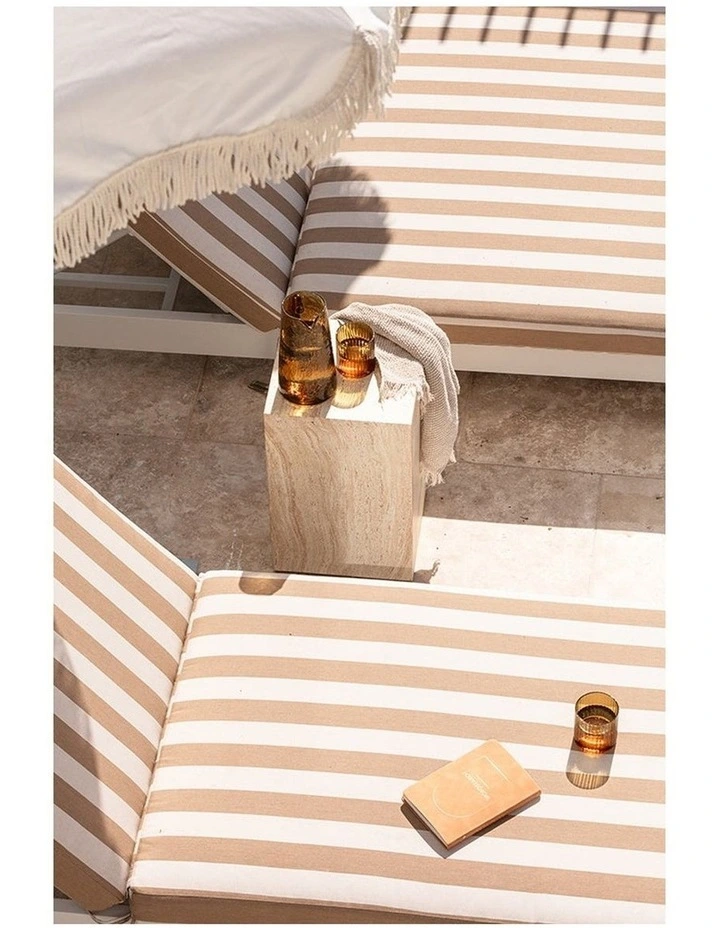 Santorini Aluminium Sun Lounge White With Sunbrella Cushion & Maxim Heather Beige Cushions image 5